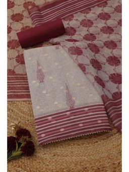 Soch - Womens Maroon Kota Ethnic Unstitched Kurta and Bottom with Dupatta