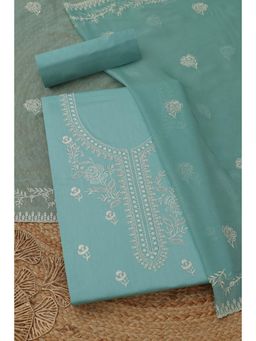 Soch - Womens Blue Cotton Floral Unstitched Kurta and Bottom with Dupatta