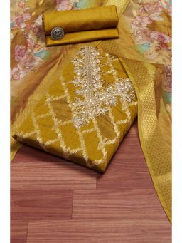 Biba - Women Olive Organza Unstitched Kurta and Bottom with Dutpatta