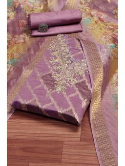 Biba - Women Purple Organza Unstitched Kurta and Bottom with Dutpatta