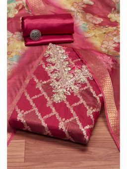 Biba - Women Pink Organza Unstitched Kurta and Bottom with Dutpatta