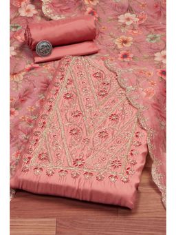 Biba - Women Peach Chanderi Unstitched Kurta and Bottom with Dutpatta
