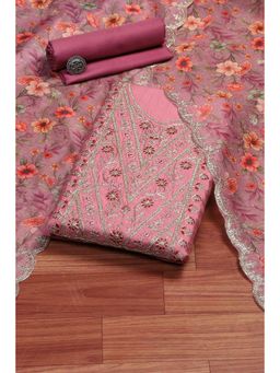 Biba - Women Pnk Chanderi Unstitched Kurta and Bottom with Dutpatta