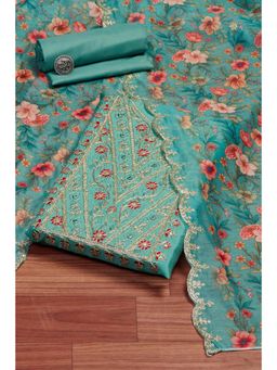 Biba - Women Turquiose Chanderi Unstitched Kurta and Bottom with Dutpatta