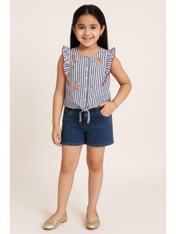 Miyo - Girls Striped Floral Embroidered Top