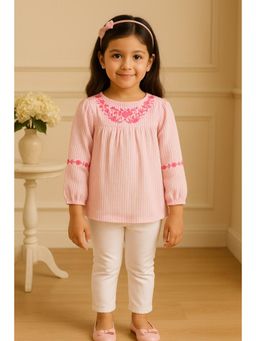 Miyo - Girls Embroidered Striped Peasant Top