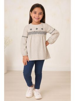 Miyo - Girls Embroidered Striped Top