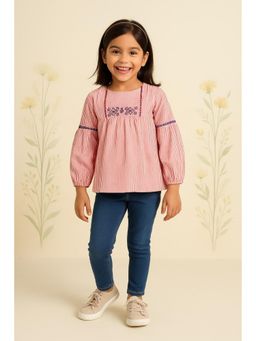 Miyo - Girls Embroidered Striped Peplum Top