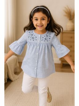 Miyo - Girls Floral Embroidered Striped Top