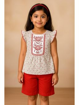 Miyo - Girls Floral Embroidered Flutter Sleeve Top