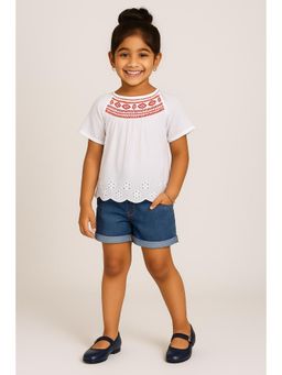 Miyo - Girls White Embroidered Cotton Top