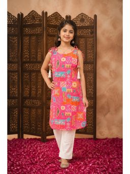 Aarika - Ethnic Wear Rani-White Floral Print Kurta With Pant