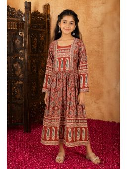 Aarika - Maroon Damask Print Dress
