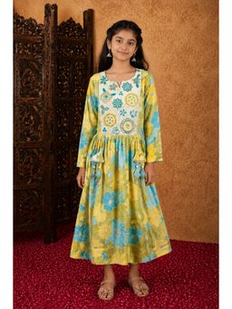 Aarika - Sea Green Floral Print Sequin Thread Embroidery Dress