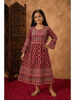 Aarika - Maroon Damask Print Dress