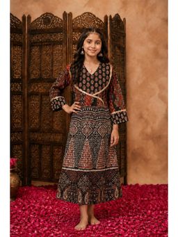 Aarika - Ethnic Wear Black Floral Print Lace Work Dress