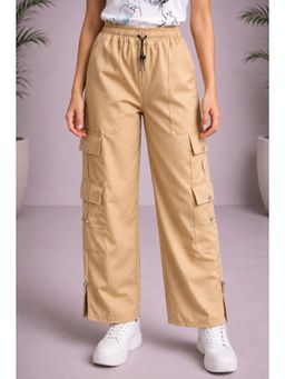 Aarika - Fawn Colour Solid Polyester Cargo