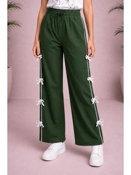 Aarika - Dark Green Colour Solid Polyester Trouser
