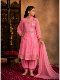 Aarika - Gajri Sequence Embroidery Detachable Sleeve Red Kurta With Salwar & Dupatta