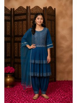 Aarika - Ethnic Wear Teal Blue Thread Embroidery Kurta With Salwar & Dupatta