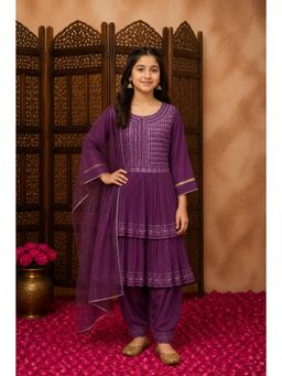 Aarika - Ethnic Wear Purple Thread Embroidery Kurta With Salwar & Dupatta