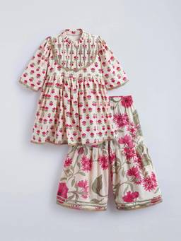 Hopscotch - Lace Trim Floral Ethnic Kurta with Sharara
