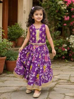 SAKA DESIGNS - Purple Sapna Cotton Woven Sleeveless Floral Print Choli with Lehenga