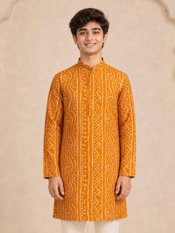 Vastramay - Mustard Rayon Digital Print Knee Length Kurta