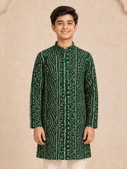 Vastramay - Green Rayon Digital Print Knee Length Kurta