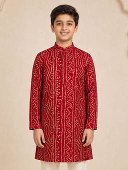 Vastramay - Maroon Rayon Digital Print Knee Length Kurta