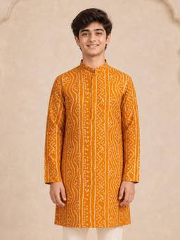 Vastramay - Mustard Rayon Digital Print Knee Length Kurta