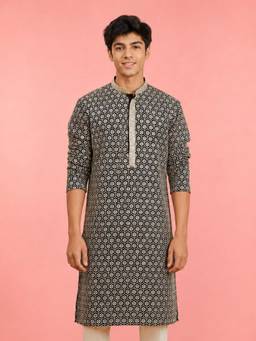 Vastramay - Black Rayon Embroidered Knee Length Kurta