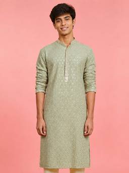Vastramay - Pista Green Rayon Embroidered Knee Length Kurta