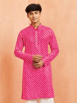 Vastramay - Pink Cotton Striped Knee Length Kurta