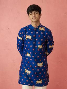 Vastramay - Blue Rayon Digital Print Knee Length Kurta