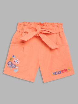 Elle Kids - Girls Orange Embroidered Shorts