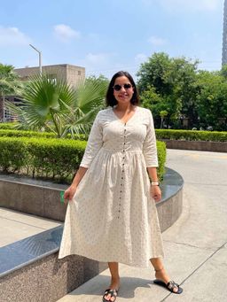 Label Tanvee - Beige Butta Midi Dress