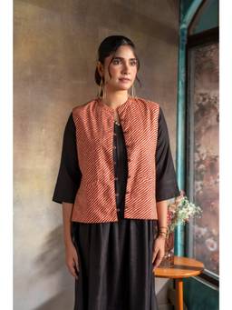 EARTHWEAR - Red Striped Cotton Waistcoat