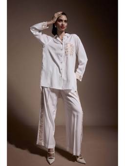 dash and dot - Ivory Embroidered Side Stripe Pant