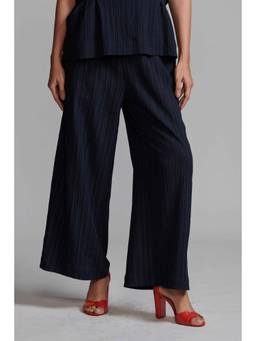 dash and dot - Navy Blue Textured Crinkle Pant