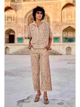 dash and dot - Beige Cord Embroidered Lace Pant
