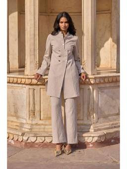 dash and dot - Taupe Textured Straight Pant
