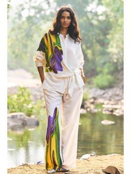 dash and dot - Off White Printed Linen Pant