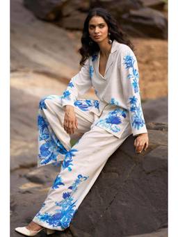 dash and dot - White Printed Linen Pant
