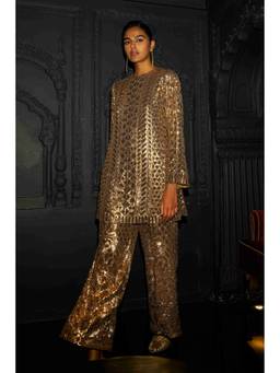 dash and dot - Gold Gold Sequin Embroidered Pant
