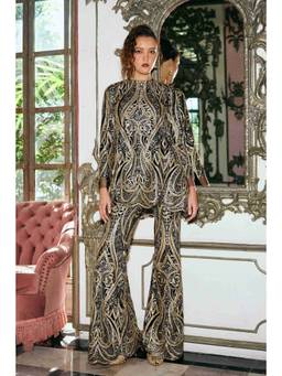 dash and dot - Black Gold Embroidered Flared Pant