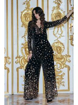 dash and dot - Black Paillette Embroidevelvet Pant