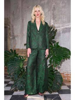 dash and dot - Green Brocade Wide-Legged Pant