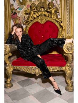 dash and dot - Black Floral Velvet Pant