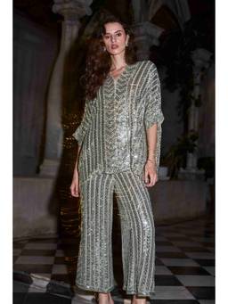 dash and dot - Grey Sequin Embroidered Pant